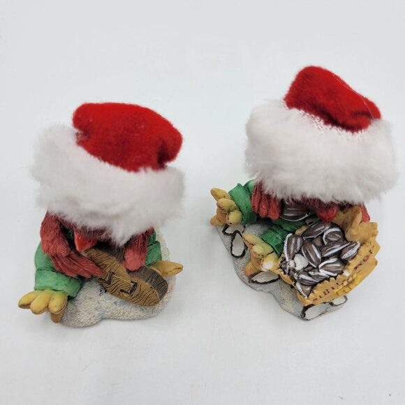 Vintage 1996 Christmas Card ENESCO Cardinal Bird Figurine Set Of 2 Santa Hats - Picture 10 of 14